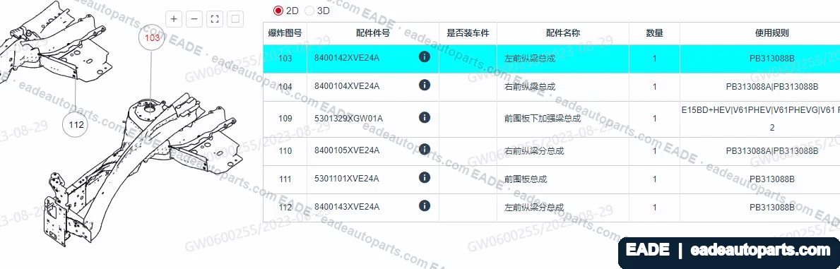 EADE GWM auto part OE 8400142XVE24A